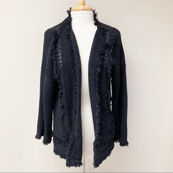 LOU & GREY Fringe Cardigan Sample Black Size M - Picture 1 of 8